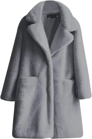 2023 Fuzzy Jackets Women Winter Long Sleeve Warm Button Down Trench Coat Soft Fleece Oversized Outwear with Pocket Overcoat