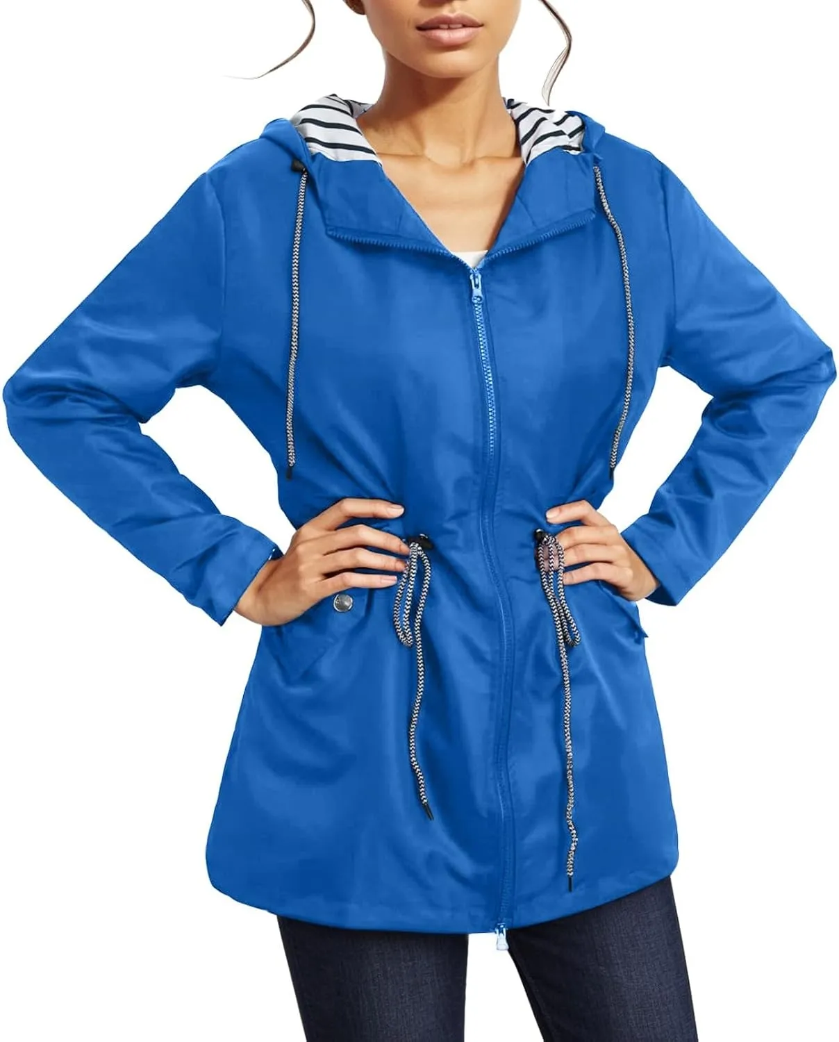 2023 Rain Coats for Women Trendy Windbreaker Jackets Waterproof Outerwear Overcoat Lightweight Outdoor Hooded Trench Coat