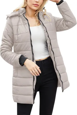 2023 Womens Packable Puffer Coat Trendy Windproof Lightweight Down Jacket Winter Warm Long Puffer Coat with Detachable Hood