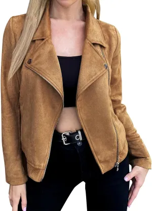 2023 Womens Trendy Coats Fall Biker Moto Jacket Fashion Long Sleeve Zipper Short Casual Coat Streetwear Cropped Outwear