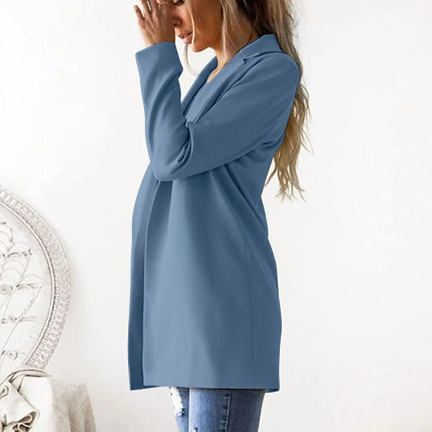 2024 Fall Blazers for Women Business Casual Solid Plus Size Blazers Jackets Open Front Work Office Blazer Coat