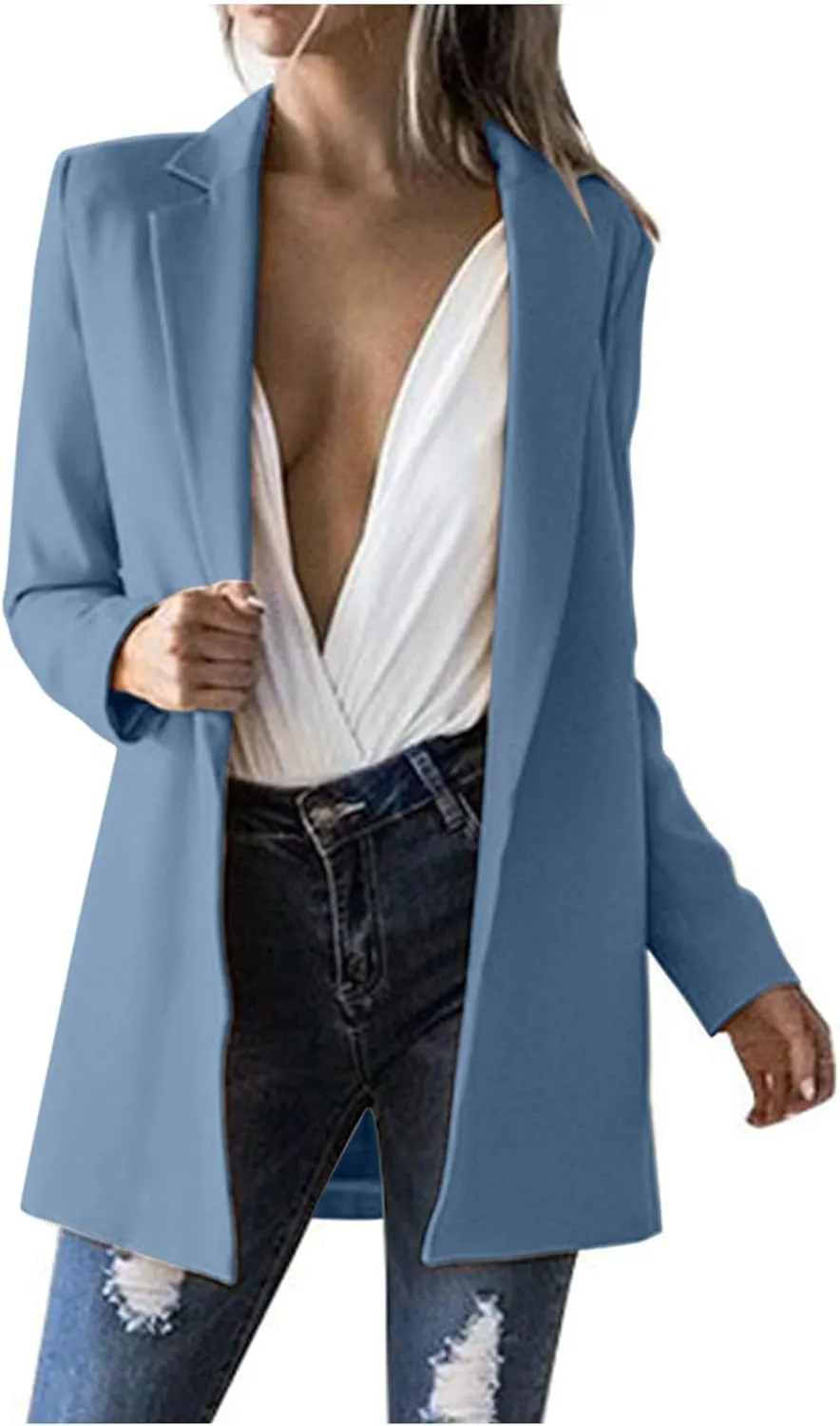 2024 Fall Blazers for Women Business Casual Solid Plus Size Blazers Jackets Open Front Work Office Blazer Coat