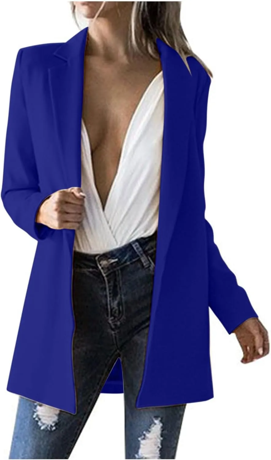 2024 Fall Blazers for Women Business Casual Solid Plus Size Blazers Jackets Open Front Work Office Blazer Coat