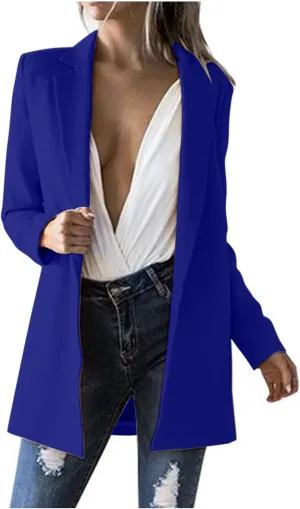 2024 Fall Blazers for Women Business Casual Solid Plus Size Blazers Jackets Open Front Work Office Blazer Coat