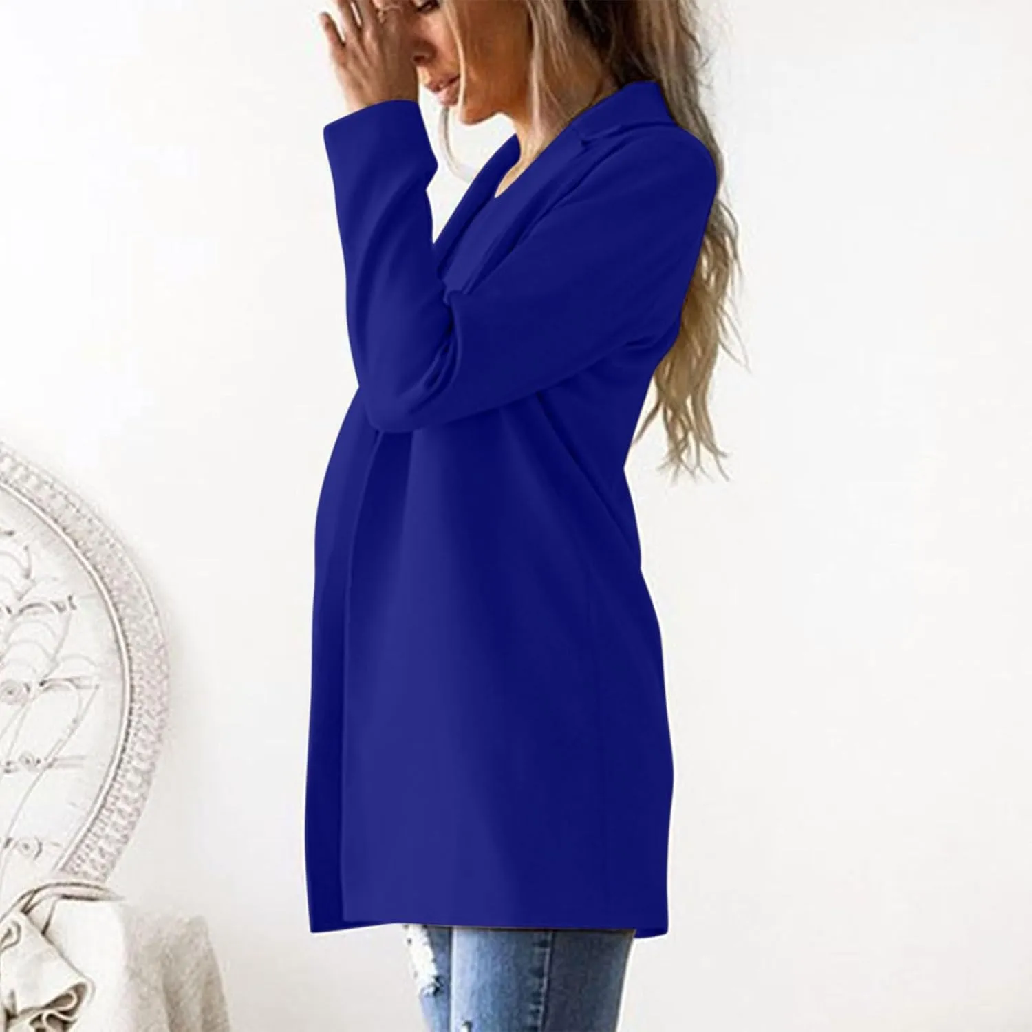 2024 Fall Blazers for Women Business Casual Solid Plus Size Blazers Jackets Open Front Work Office Blazer Coat