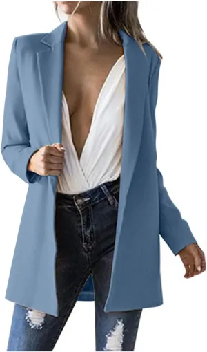 2024 Fall Blazers for Women Business Casual Solid Plus Size Blazers Jackets Open Front Work Office Blazer Coat