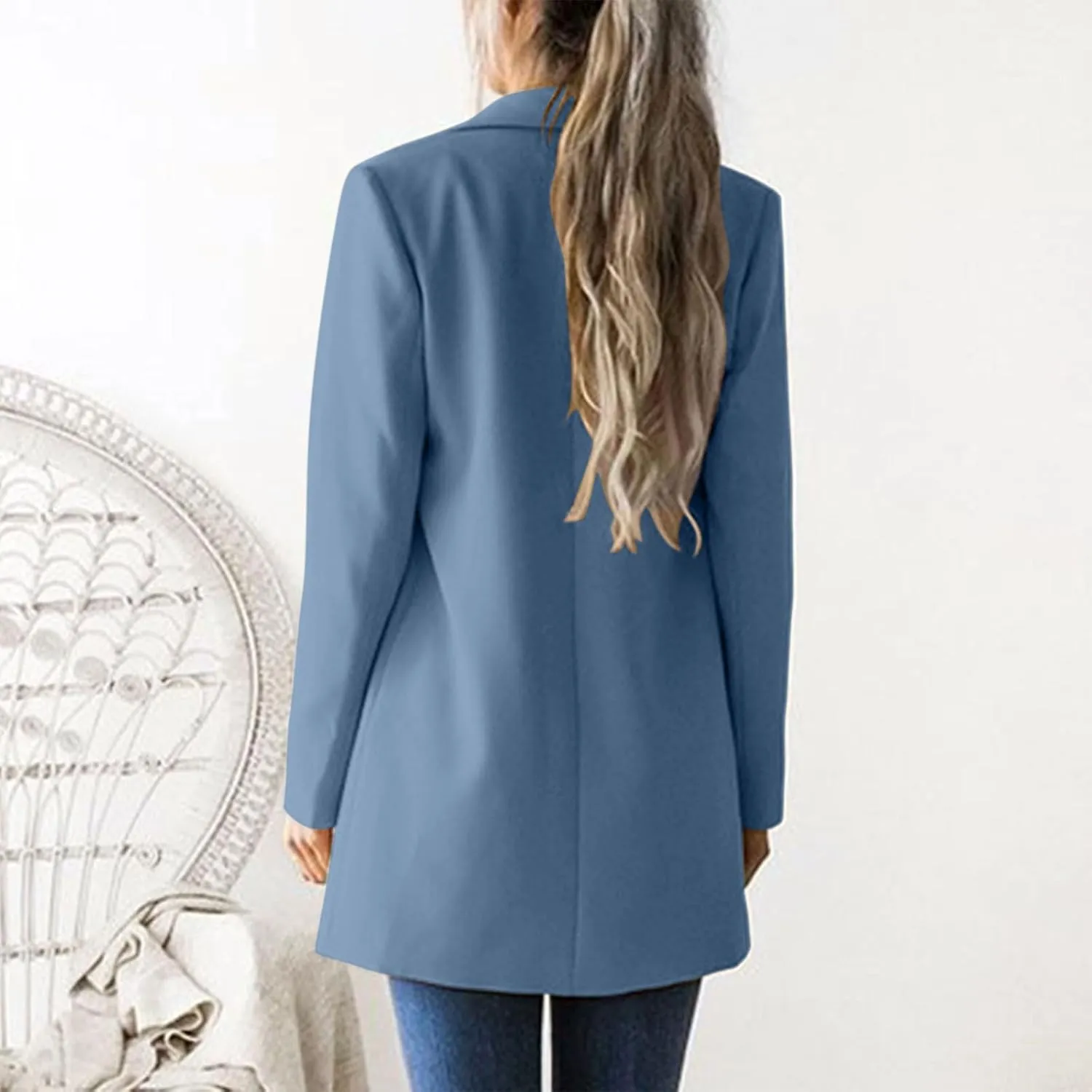 2024 Fall Blazers for Women Business Casual Solid Plus Size Blazers Jackets Open Front Work Office Blazer Coat