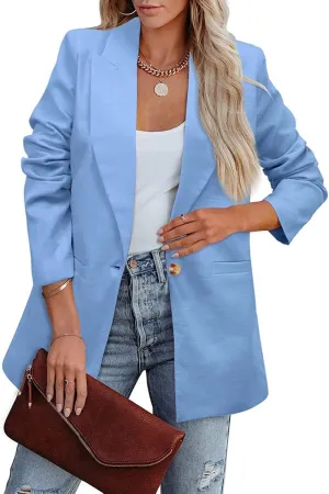 2024 Fall Business Blazers for Women Casual Solid Open Front Blazer Jackets Lapel Button Blazer Coat with Pockets