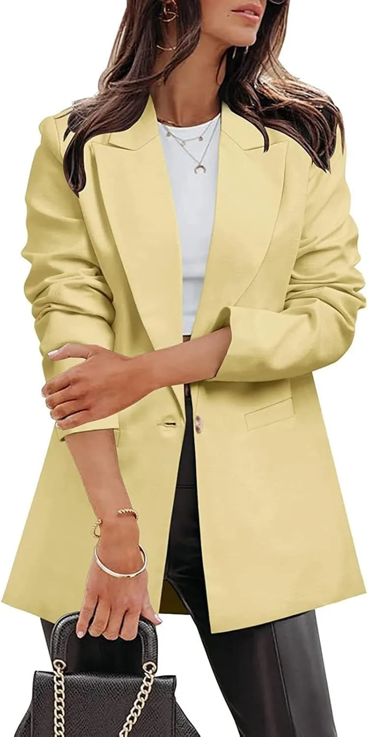 2024 Fall Business Blazers for Women Casual Solid Open Front Blazer Jackets Lapel Button Blazer Coat with Pockets