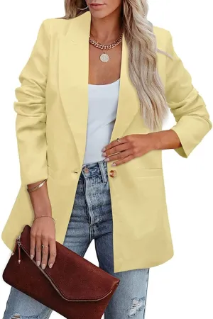 2024 Fall Business Blazers for Women Casual Solid Open Front Blazer Jackets Lapel Button Blazer Coat with Pockets