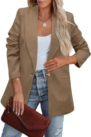 2024 Fall Business Blazers for Women Casual Solid Open Front Blazer Jackets Lapel Button Blazer Coat with Pockets