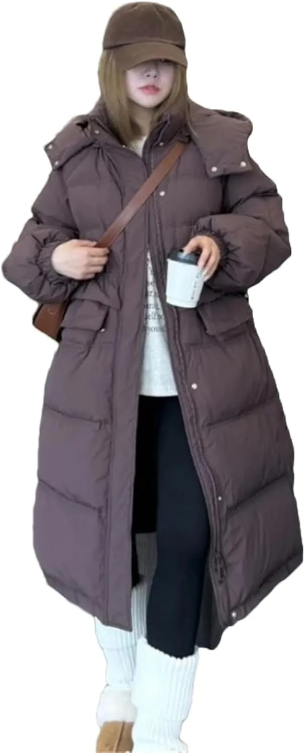 Adhdyuud Women's Down Jacket Winter Puffer Coats Casual Down Coats Thickened Warm Long Parka