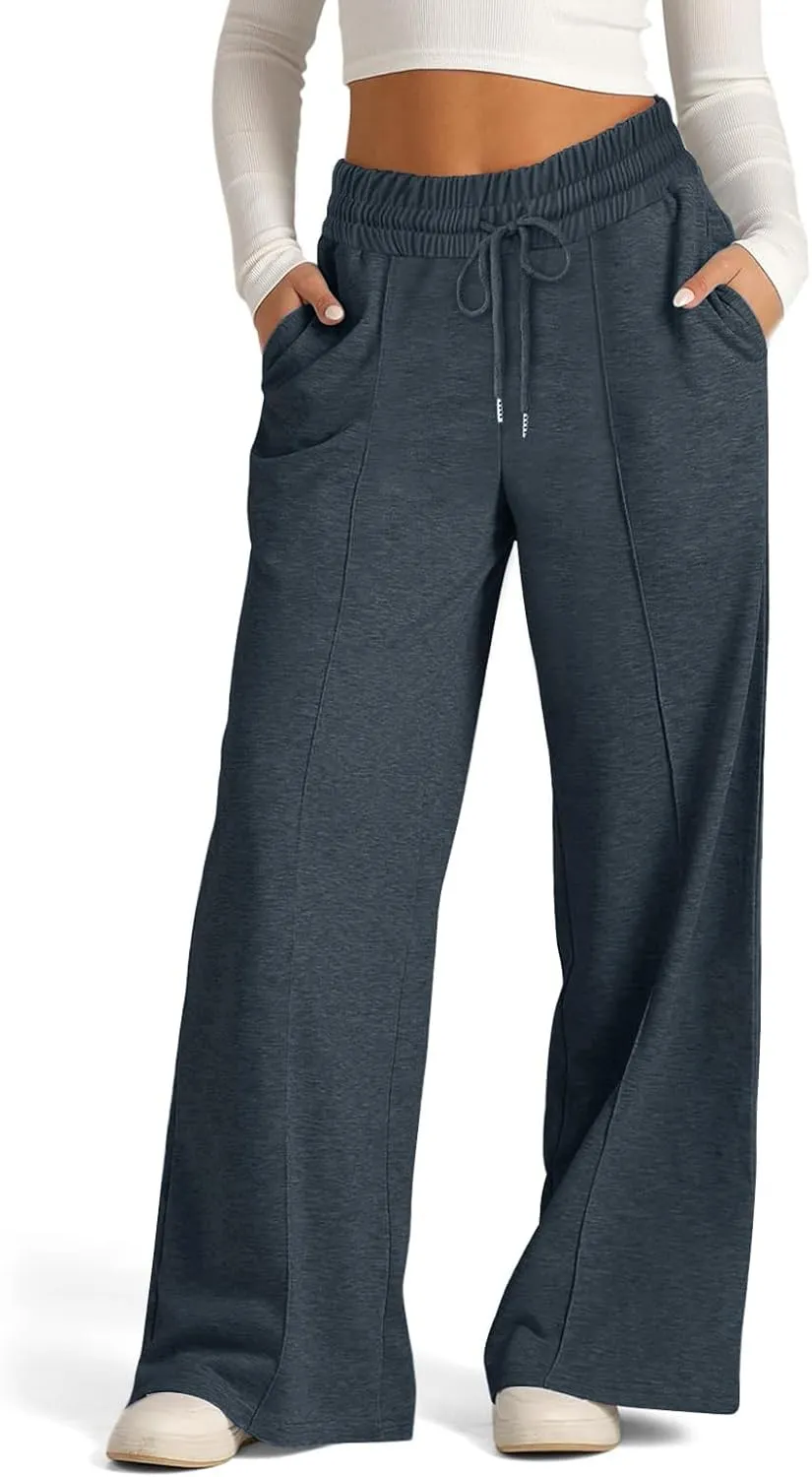 Baggy Wide Leg Sweatpants for Women Casual High Waisted Lounge Pants with Pockets Trendy Y2k Lightweight Joggers Pant