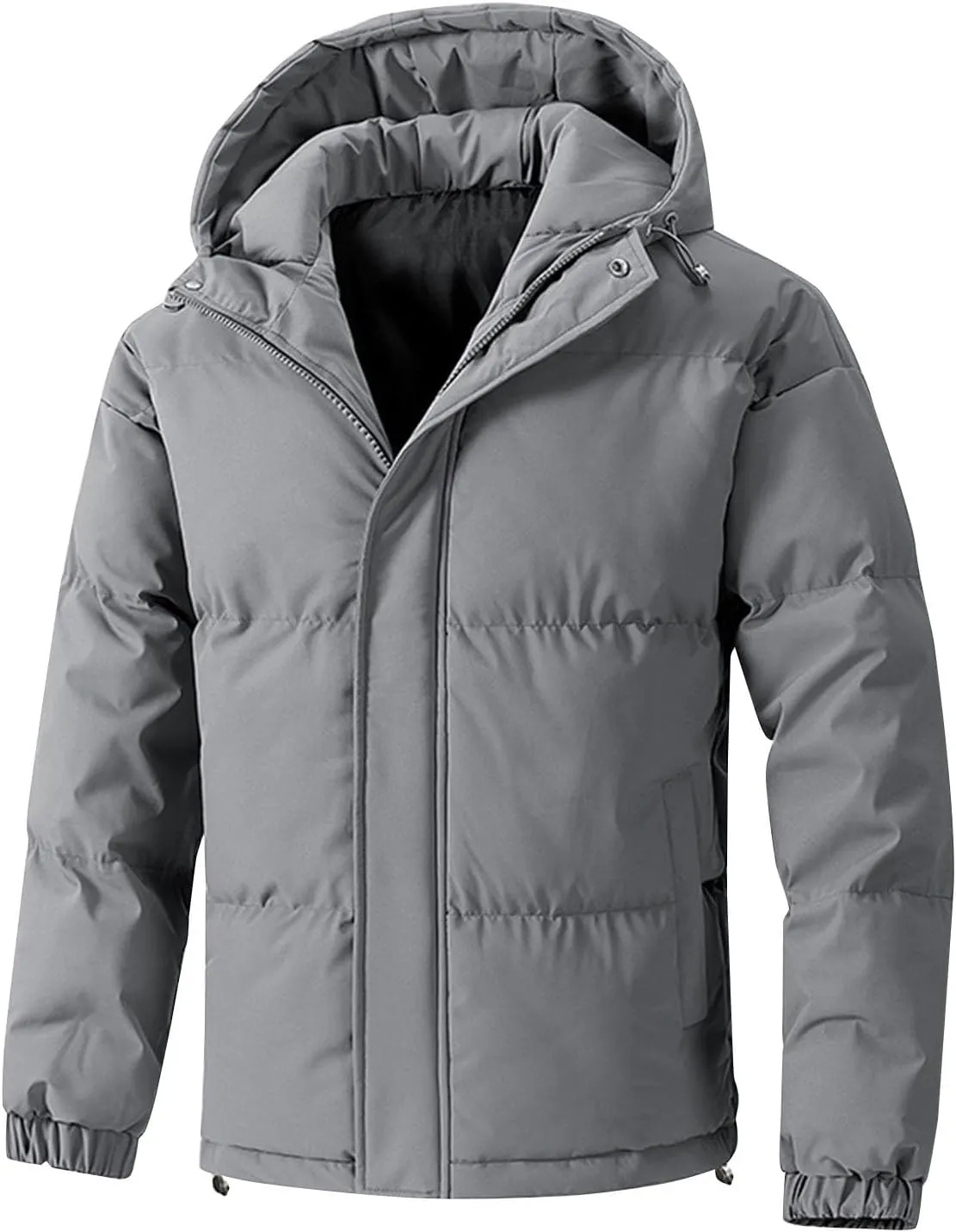 Big and Tall Winter Puffer Jackets for Men Hooded Zip Up Elastic Cuff Long Sleeve Padded Down Warm Coat with Pockets