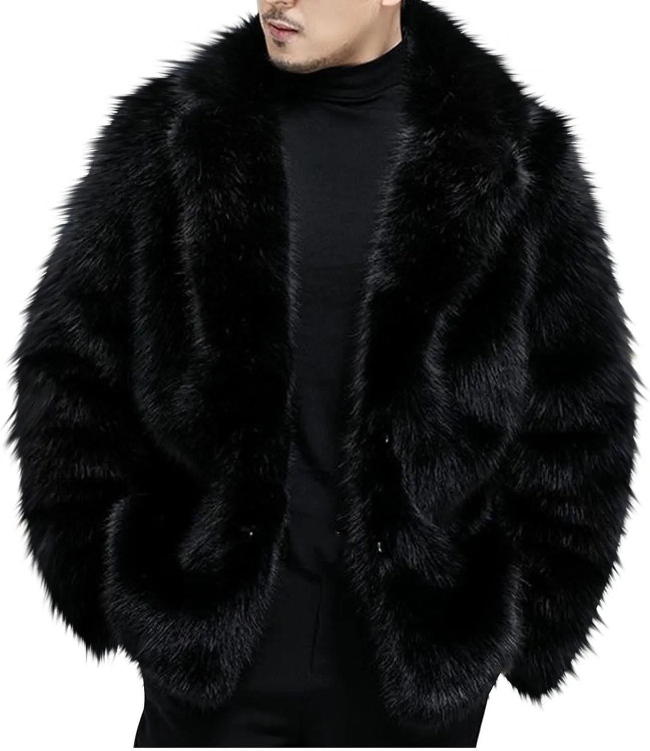 Binmer Men's Faux Fur Coat Fashion Winter Long Sleeve Faux Coat Fluffy Thick Trench Coat for Warm Clothes Cold Weather 2024