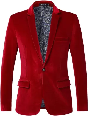 Blazer for Men Velvet Tuxedo One Button Blazers Dress Formal Suit Jacket for Wedding Prom Party Dinner with Pockets