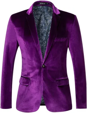 Blazer for Men Velvet Tuxedo One Button Blazers Dress Formal Suit Jacket for Wedding Prom Party Dinner with Pockets