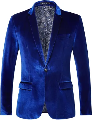 Blazer for Men Velvet Tuxedo One Button Blazers Dress Formal Suit Jacket for Wedding Prom Party Dinner with Pockets