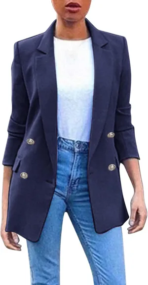 Blazer for Women Button 3/4 Sleeve Pocket Lapel Elegant Trendy Comfortable Solid Color Stylish Suit Jackets