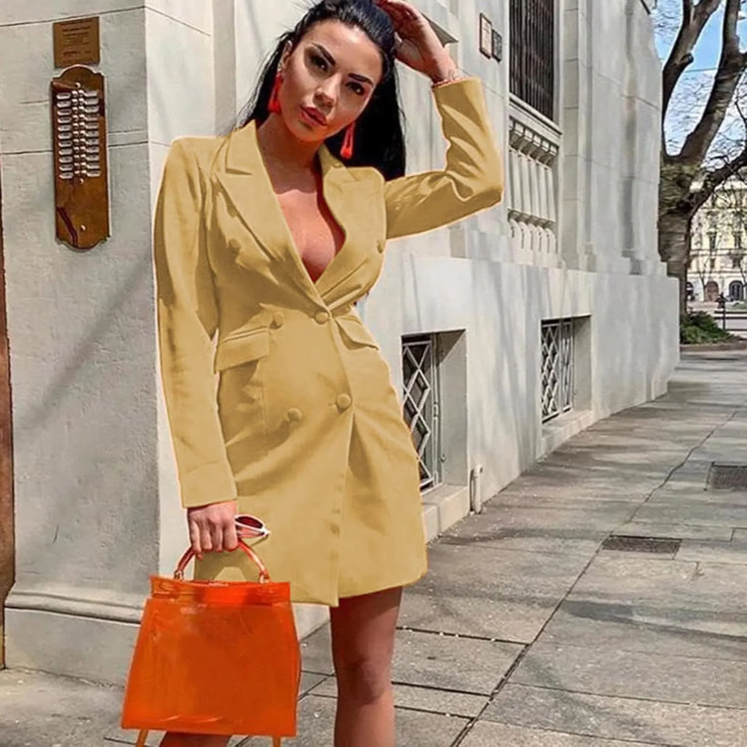 Blazer for Women Button Long Sleeve Lapel Pocket Mid-Length Style Casual Business Outdoor Simple Dressy Suit Jackets