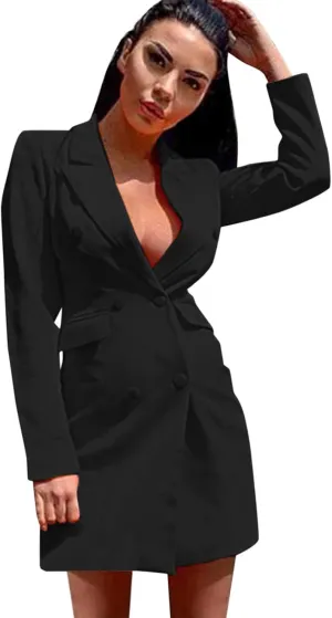 Blazer for Women Button Long Sleeve Lapel Pocket Mid-Length Style Casual Business Outdoor Simple Dressy Suit Jackets