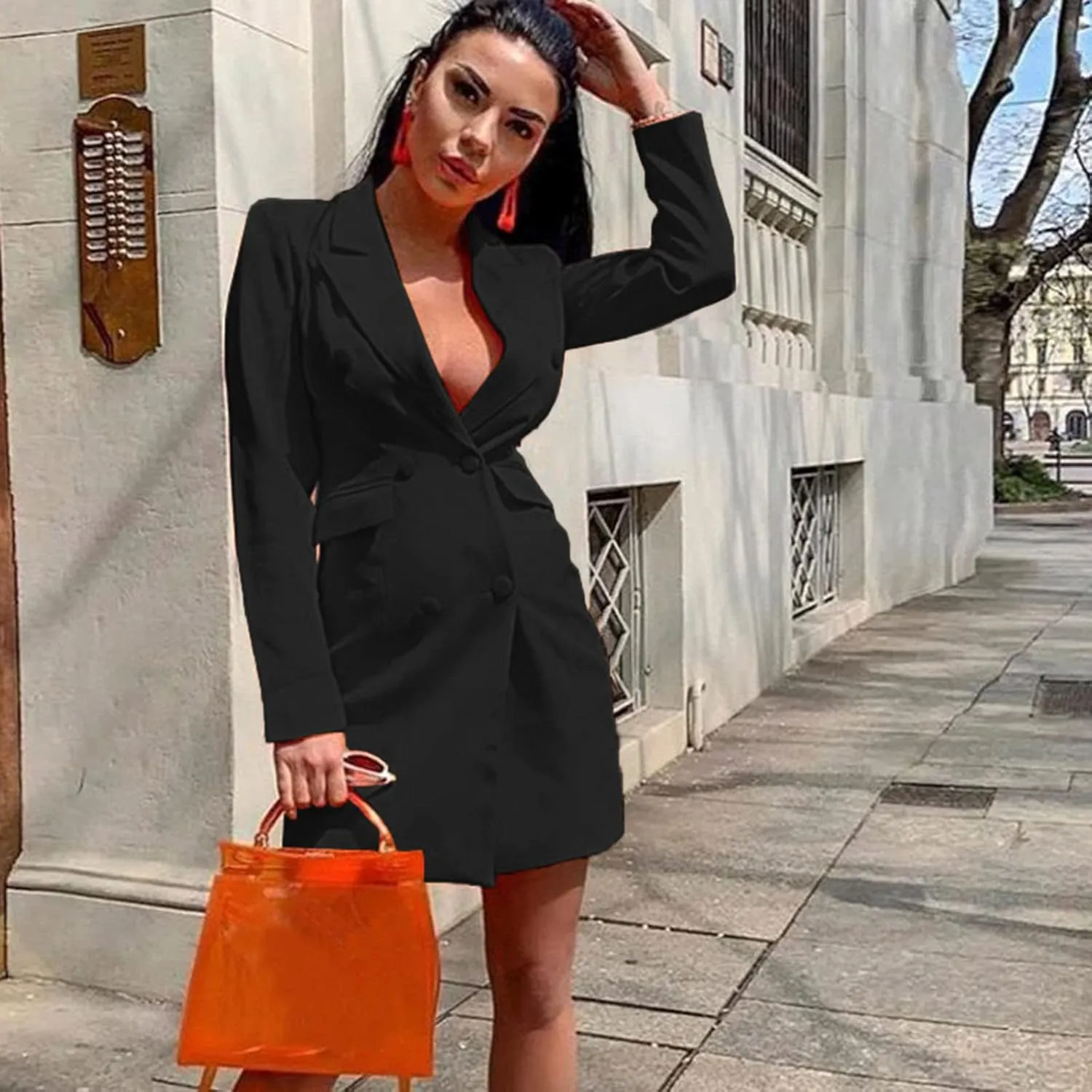 Blazer for Women Button Long Sleeve Lapel Pocket Mid-Length Style Casual Business Outdoor Simple Dressy Suit Jackets