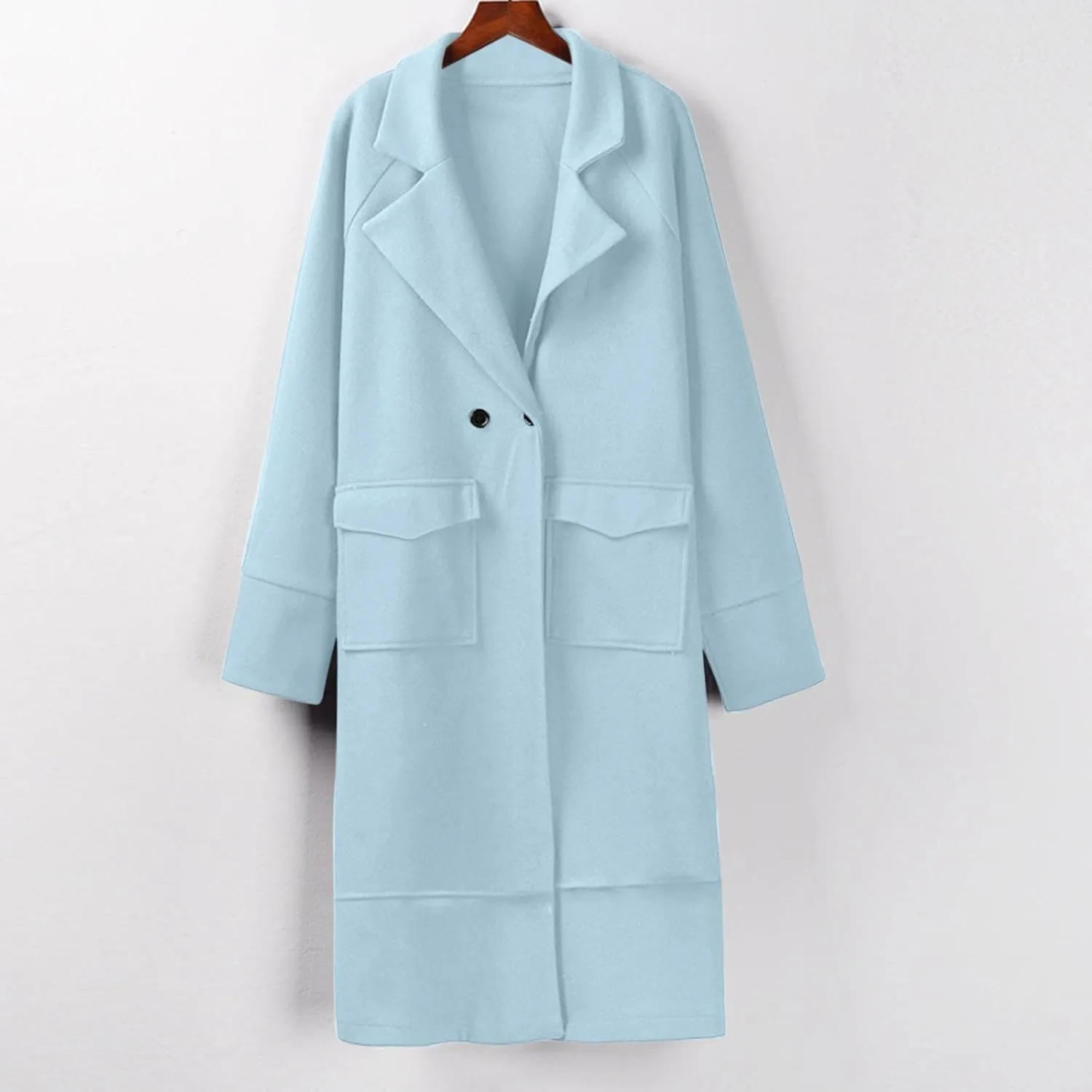 Blazer for Women Button Long Sleeve Lapel Pocket Mid-Length Style Work Jacket Elegant Solid Color Dressy Lightweight