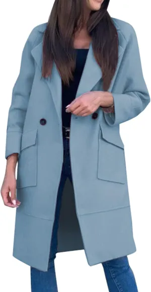 Blazer for Women Button Long Sleeve Lapel Pocket Mid-Length Style Work Jacket Elegant Solid Color Dressy Lightweight