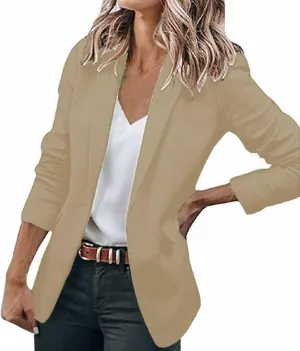 Blazer for Women Lapel 3/4 Sleeve Pocket Elegant Temperament Elegant Trendy Comfortable Solid Color Dressy Work Suit