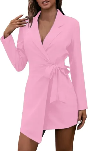 Blazer for Women Long Sleeve Lapel Tighten Waist Mid-Length Style Work Jacket Outdoor Soft Comfy Dressy Suit Jackets