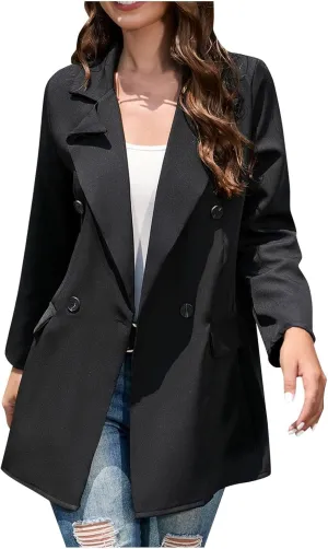 Blazer Jackets for Women Dressy Casual Long Sleeve Work Office Suit Jackets Open Front Double Breasted Lapel Jackets