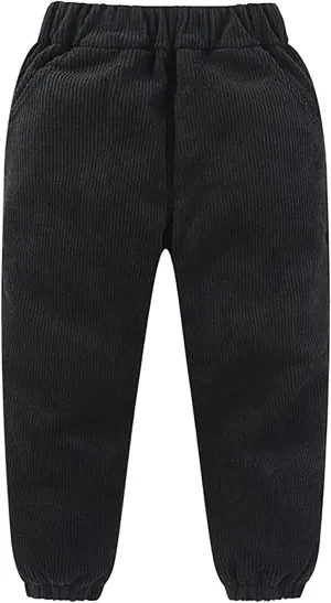 Boys Girls Corduroy Pants Toddler Winter Warm Fleece Lined Sweatpants Pull on Jogger Elastic Waist Pants with Pockets