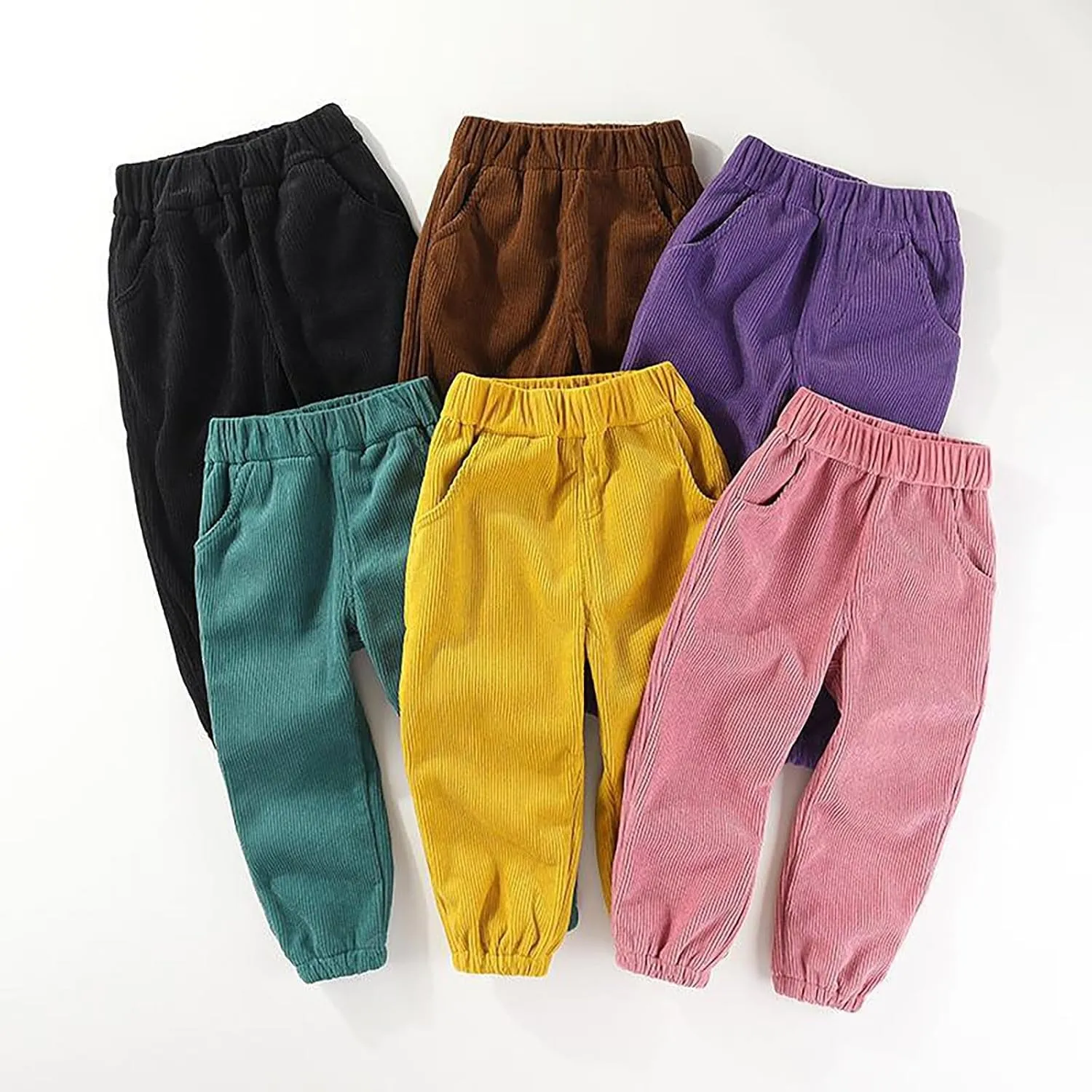 Boys Girls Corduroy Pants Toddler Winter Warm Fleece Lined Sweatpants Pull on Jogger Elastic Waist Pants with Pockets