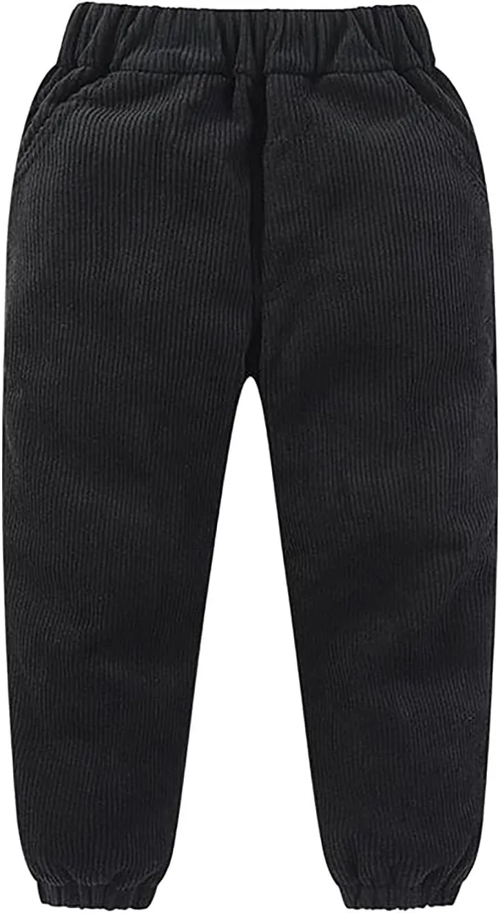 Boys Girls Corduroy Pants Toddler Winter Warm Fleece Lined Sweatpants Pull on Jogger Elastic Waist Pants with Pockets