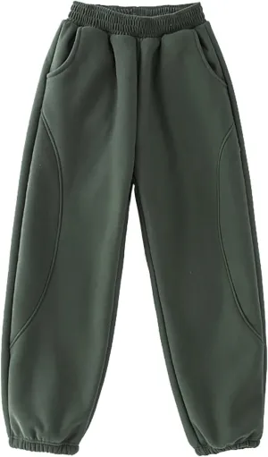 Boys Girls Fleece Lined Trouser Soft Warm Pull On Sweatpants Athletic Jogger Kids Basic Active Pants with Pockets