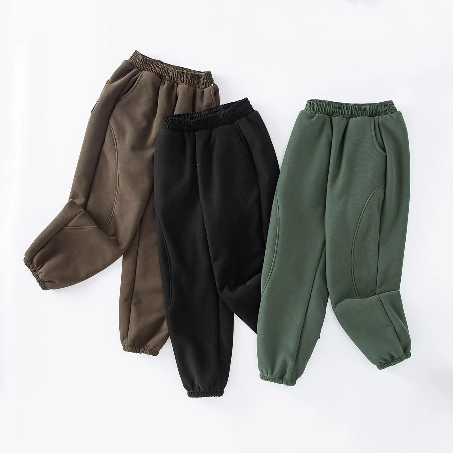 Boys Girls Fleece Lined Trouser Soft Warm Pull On Sweatpants Athletic Jogger Kids Basic Active Pants with Pockets