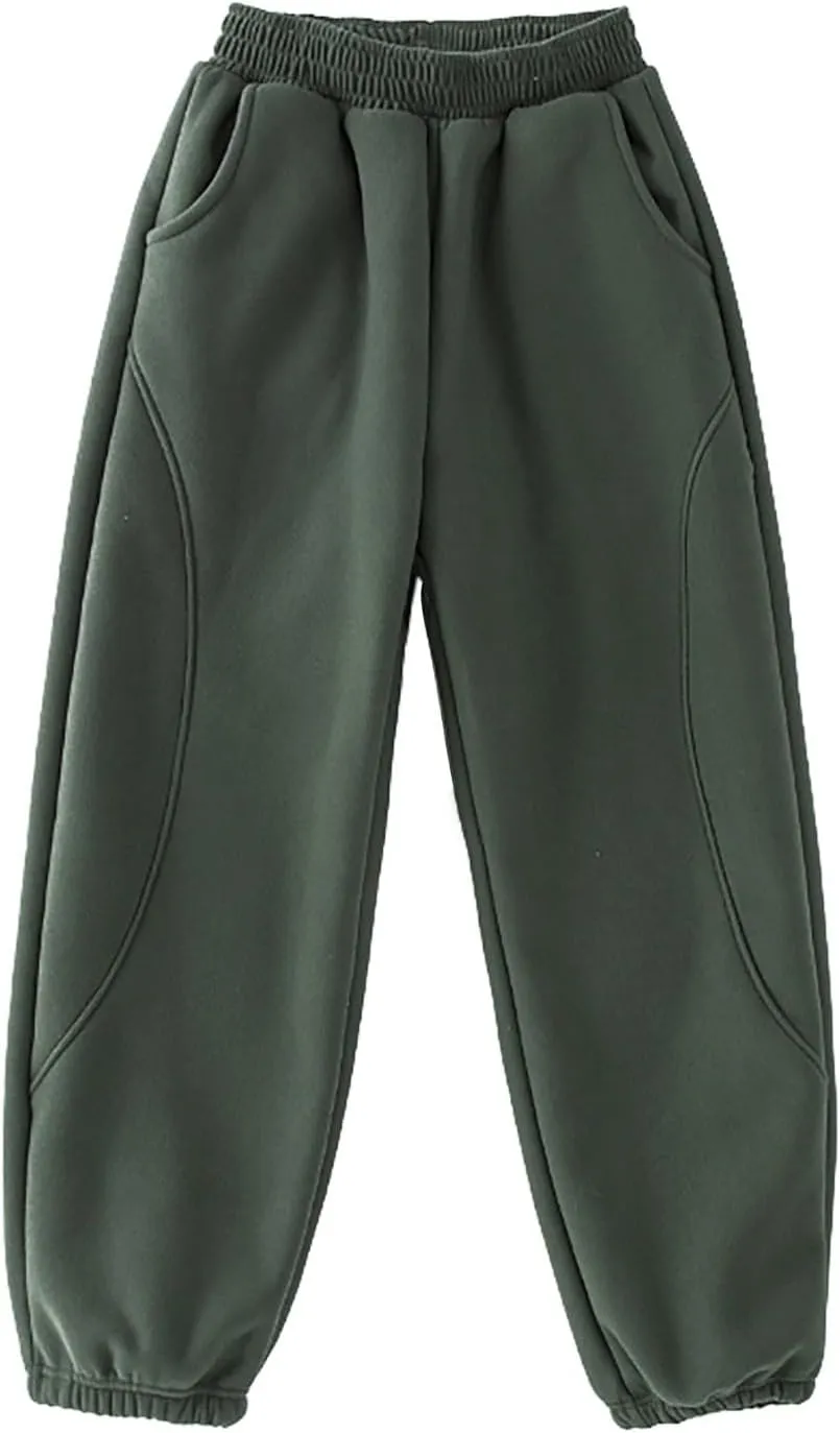 Boys Girls Fleece Lined Trouser Soft Warm Pull On Sweatpants Athletic Jogger Kids Basic Active Pants with Pockets