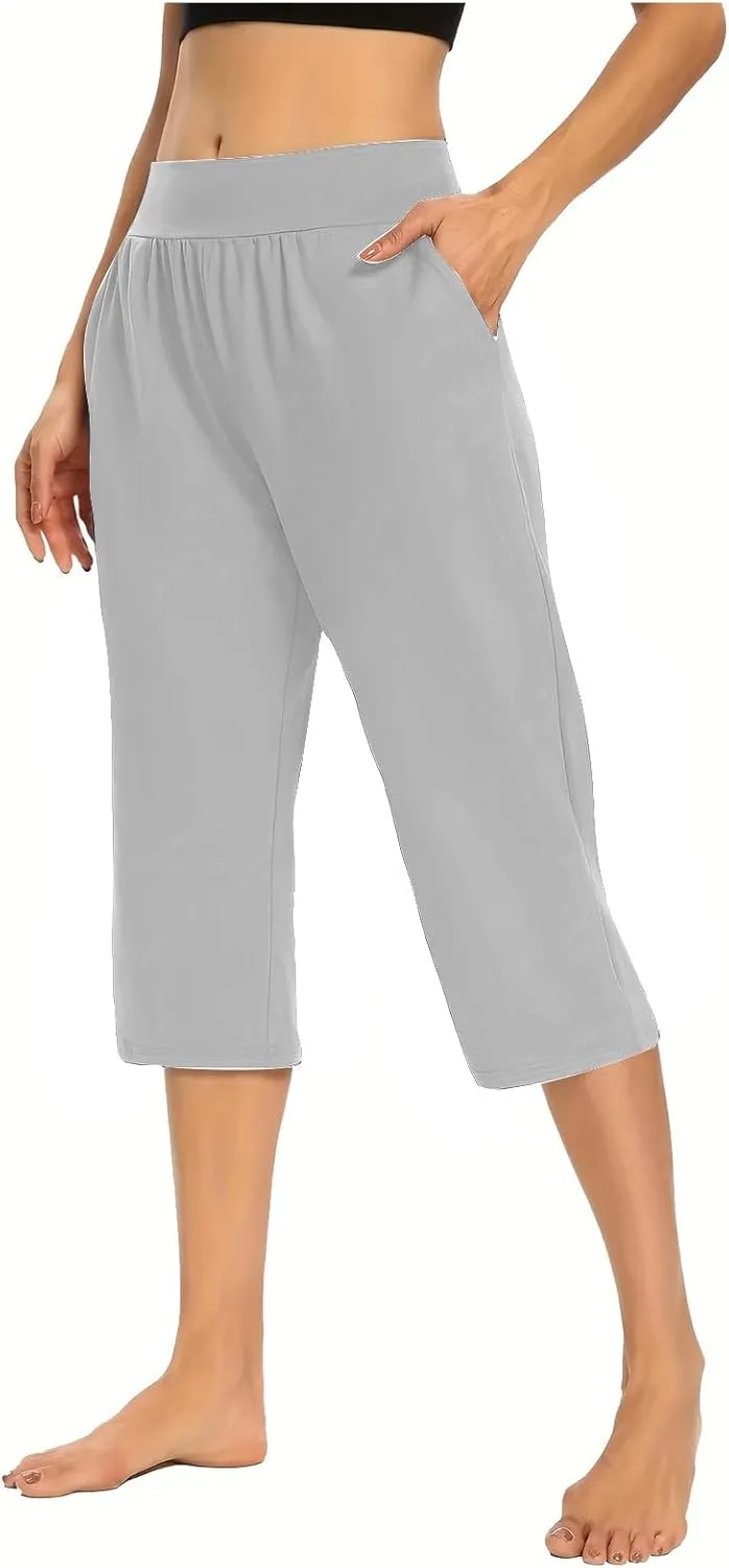 Capri Pants for Women Casual Summer Pants Stretchy Yoga Pants High Waisted Athletic Pants Crop Pants with Pockets