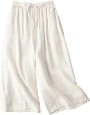 Capri Pants for Women Flowy Beach Pants Summer Elastic Pants Linen Palazzo Pants Workout Soft Pants Trousers