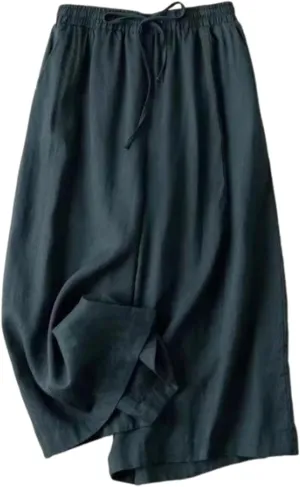 Capri Pants for Women Flowy Beach Pants Summer Elastic Pants Linen Palazzo Pants Workout Soft Pants Trousers