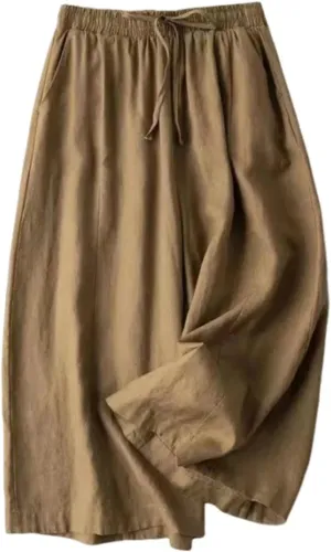Capri Pants for Women Flowy Beach Pants Summer Elastic Pants Linen Palazzo Pants Workout Soft Pants Trousers