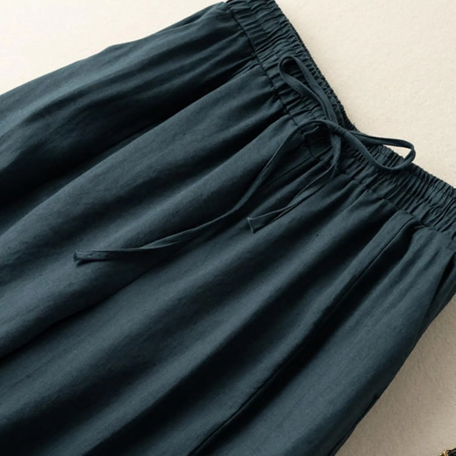 Capri Pants for Women Flowy Beach Pants Summer Elastic Pants Linen Palazzo Pants Workout Soft Pants Trousers