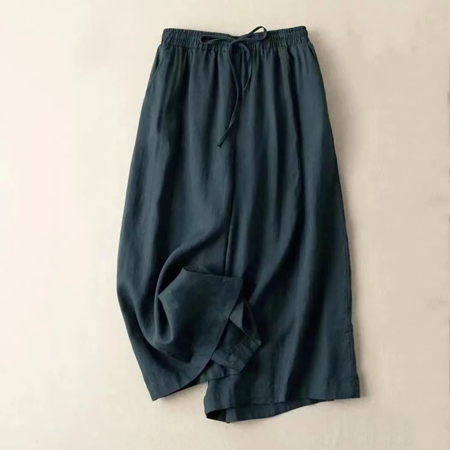 Capri Pants for Women Flowy Beach Pants Summer Elastic Pants Linen Palazzo Pants Workout Soft Pants Trousers