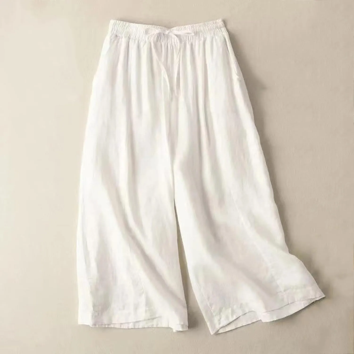 Capri Pants for Women Flowy Beach Pants Summer Elastic Pants Linen Palazzo Pants Workout Soft Pants Trousers