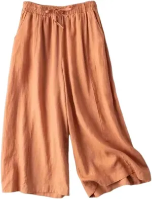 Capri Pants for Women Flowy Beach Pants Summer Elastic Pants Linen Palazzo Pants Workout Soft Pants Trousers