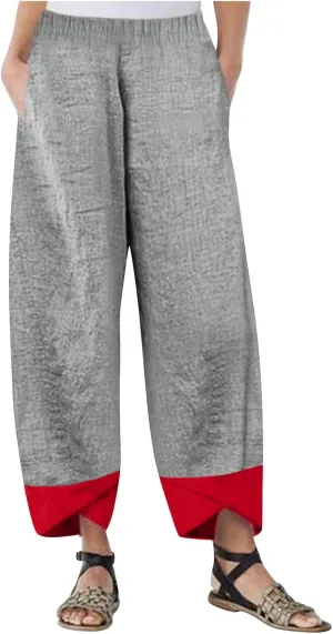 Capri Pants for Women Spring Summer High Waisted Cotton Linen Straight Baggy Cropped Palazzo Trousers for Beach