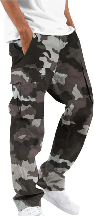 Cargo Trousers Pants for Man Summer Fall Loose Fit Camo Pleated Straight Leg Long Leg Trousers Pants Mens 2025