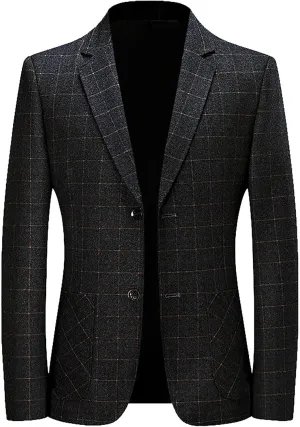 Casual Business Blazer for Men Two Botton Slim Fit Plaid Suit Jacket Unlined Lightweight Formal Daily Sport Coats