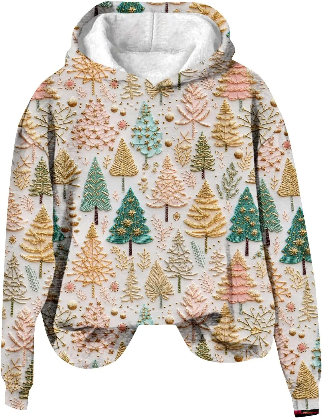 Christmas Hooded Jackets for Women Cute Graphic Santa Claus Printed 3D Sweatshirt Long Sleeve V Neck Pullover Coats