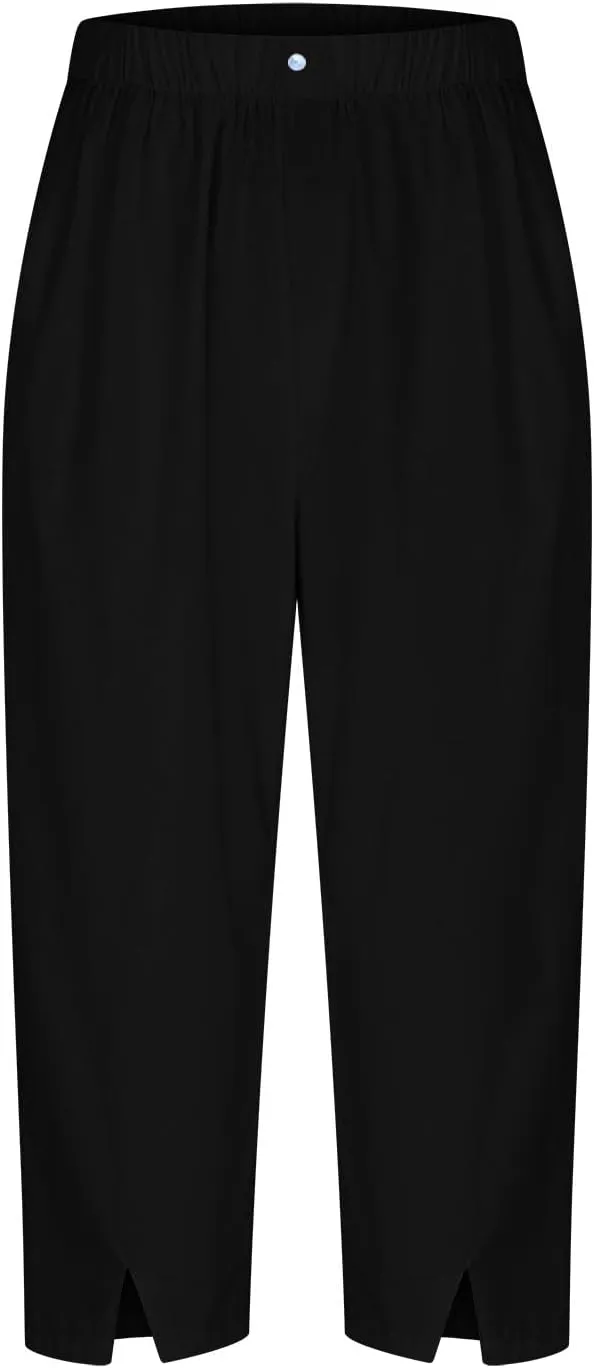 Cotton Linen Capri Pants Women 3/4 Length Leggings Elastic Waistband Cropped Trousers Ladies Straight Leg Pant